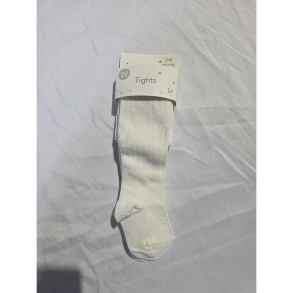 Fred & Flo Other - Fred & Flo Baby White Ribbed Tights 3-6 Months Cotton Blend New